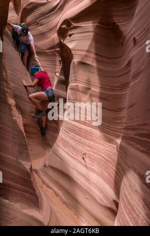 En explorant la fente Zebra canyon, Harris se laver, Grand Staircase Escalante NM, de l'Utah Banque D'Images