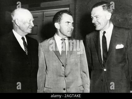 Le président américain Dwight Eisenhower, Vice-président Richard Nixon, et colistier Henry Cabot Lodge, USA 1960 Banque D'Images