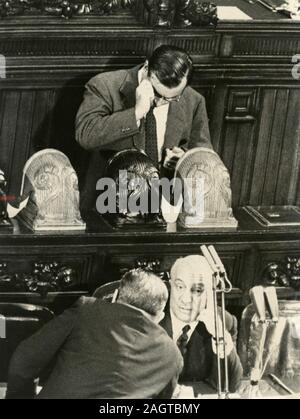 H homme politique italien Amintore Fanfani au Parlement, Rome, Italie 1961 Banque D'Images