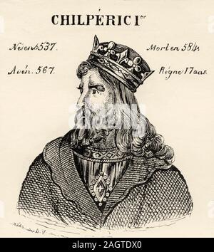 Portrait de Chilpéric Ier (537 - 584 I). Roi de France de 567 à 584. Dynastie mérovingienne. Histoire de France, à partir de l'ouvrage Atlas de la France 1842 Banque D'Images