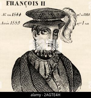 Portrait de François II (1544 - 1560). Roi de France de 1559 à 1560. Valois-Angoulême Direction générale. Histoire de France, à partir de l'ouvrage Atlas de la France Banque D'Images