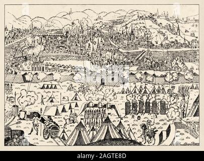 Siège de Lyon. Bombardement de Lyon par les Républicains français en avril 1793. Histoire de France, ancienne gravée illustration libre du livre Histoire cont Banque D'Images