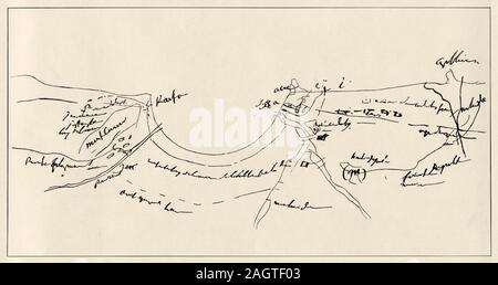 Croquis du siège de Saint Jean d'Acre dessiné par Napoléon Bonaparte à Sainte-hélène comme il a dicté ses mémoires. Histoire de France, ancienne gravée illustr Banque D'Images