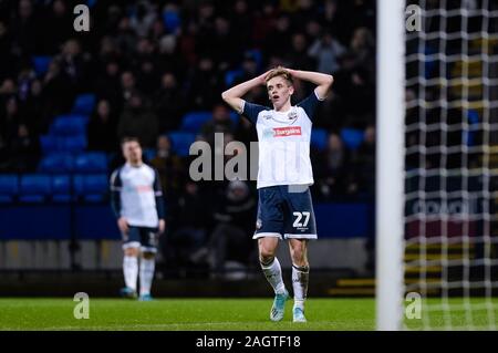 BOLTON, ANGLETERRE - 21 décembre le milieu de terrain des Bolton Wanderers Ronan Darcy rues une occasion manquée lors de la Sky Bet League 1 match entre Bolton Wanderers et Southend United à l'Université de Bolton, Bolton Stadium le samedi 21 décembre 2019. (Crédit : Andy Whitehead | MI News) photographie peut uniquement être utilisé pour les journaux et/ou magazines fins éditoriales, licence requise pour l'usage commercial Crédit : MI News & Sport /Alamy Live News Banque D'Images