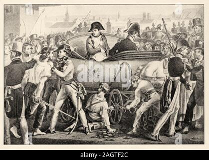Scène de l'adieux de Napoléon à Fontainebleau le 20 avril 1814. Après son abdication, l'empereur doit partir pour l'île d'Elbe. Histoire de Fr Banque D'Images