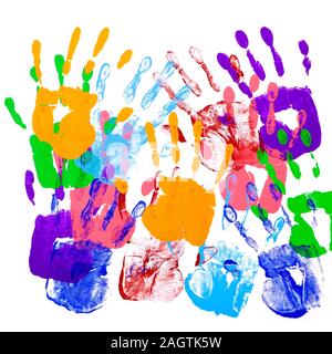 Empreintes multicolores sur fond blanc Banque D'Images