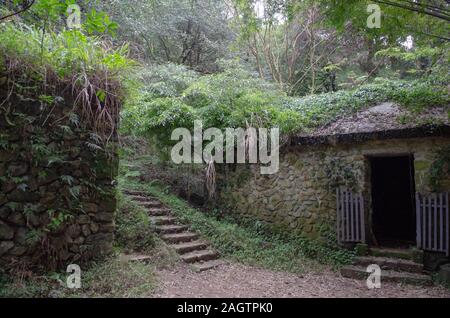 Une vieille maison en pierre n'est plus utilisé et envahi par les plantes dans le parc national de Yangmingshan ( 陽明山國家公園 ) à Taiwan Banque D'Images