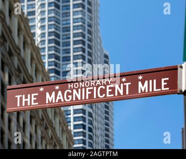 Magnificent Mile street sign, Michigan Avenue, Chicago, Illinois, États-Unis Banque D'Images