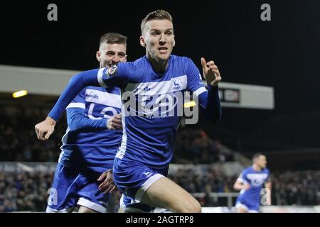 Hartlepool, UK. 21 décembre 2019. Hartlepool United's Mark Kitching célèbre après avoir marqué au cours de l'Vanarama entre match de Ligue nationale Hartlepool United et Dagenham & Redbridge au parc Victoria, Hartlepool le dimanche 21 décembre 2019. (Crédit : Mark Fletcher | MI News) photographie peut uniquement être utilisé pour les journaux et/ou magazines fins éditoriales, licence requise pour l'usage commercial Crédit : MI News & Sport /Alamy Live News Banque D'Images