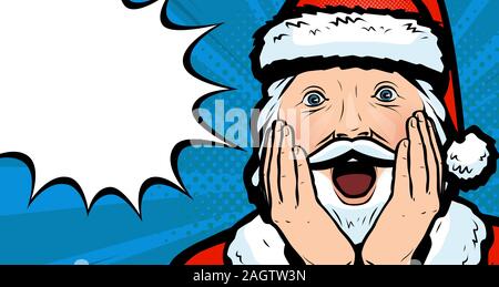 Ravi le Père Noël. Illustration vectorielle de Noël dans un style de bande dessinée rétro pop art Illustration de Vecteur
