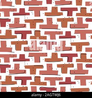 Mosaïque dessinés à la main, les formes de bloc homogène. motif abstrait boutures Fond brun rouge répéter pour envelopper, du textile et de l'imprimé. Illustration de Vecteur