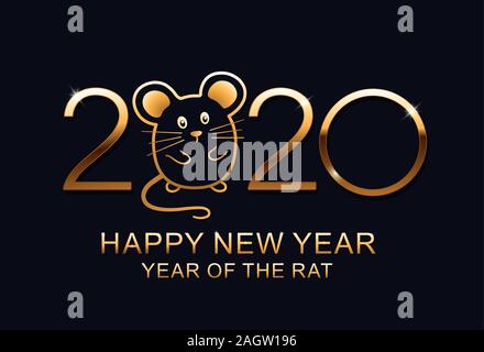 Bonne Année 2020 logo vector design. Bonne année avec mignon souris rat. Le Nouvel An chinois. Vector illustration. Isolé sur fond bleu. Illustration de Vecteur