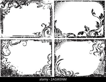 Ensemble de quatre images de fleurs grunge style pour votre conception. Illustration de Vecteur