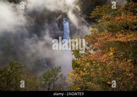 Scenic de vue parfaite sur la cascade de Kegon avec le brouillard et la saison d'automne à Nikko au Japon Banque D'Images