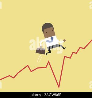 African businessman saute par dessus le fossé en courbe. vector Illustration de Vecteur