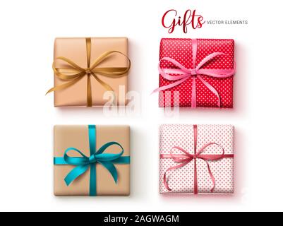 Don présent vector set. L'élément dons pour Noël, anniversaire et anniversaire de wrapper colorés isolé en fond blanc. Illustration de Vecteur