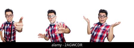 Le jeune homme en chemise à carreaux isolated on white Banque D'Images