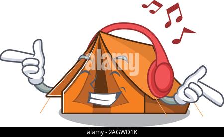 Musique écoute tente de camping Faites défiler mascot cartoon character design Illustration de Vecteur