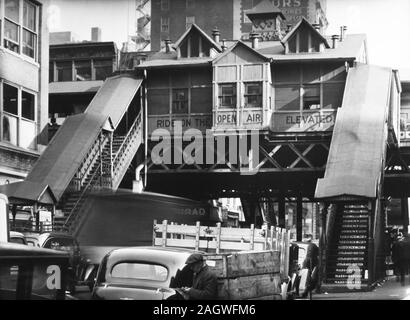 Années 1930, New York City - El', Sixième Avenue Ligne, 28e Rue, Manhattan ca. 1938 Banque D'Images