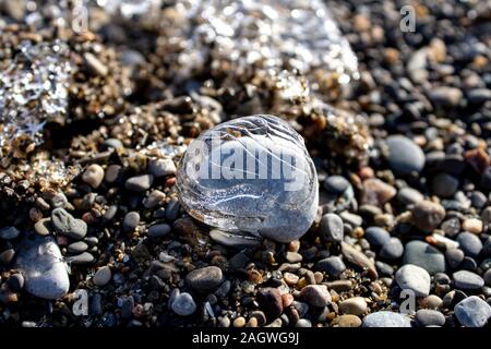 De belles formes de glace à partir d'objets sur la plage Banque D'Images