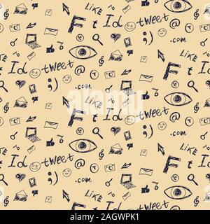 Arrière-plan dessiné à la main avec les médias sociaux doodles. Illustration de Vecteur
