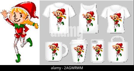 Thème de Noël avec Elf sur les modèles de produits illustration Illustration de Vecteur