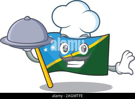 Design dessin animé l'Île Salomon drapeau défiler comme un chef avec la nourriture sur le bac Illustration de Vecteur