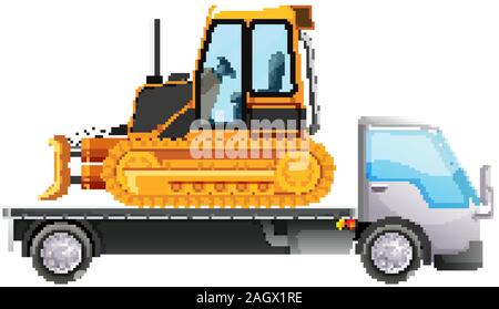 Bulldozer sur camion à plateau sur background illustration isolé Illustration de Vecteur