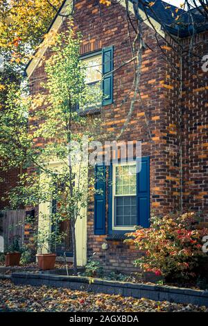 Jolie maison pittoresque à l'automne dans l'Est du village anglais, quartier, Detroit, Michigan, USA Banque D'Images