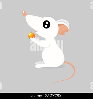 Petit rat blanc holding Christmas ball Illustration de Vecteur