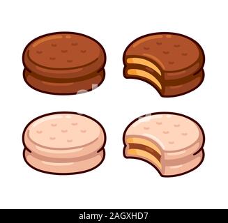 Alfajor cookie chocolat ensemble. Sandwich argentin traditionnel cookies avec dulce de leche. Vector clip art illustration isolé. Illustration de Vecteur