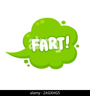 Cartoon vert nuage de gaz avec le style comique texte 'Fart !'. Drôle de symbole de la flatulence, vector clip art illustration. Illustration de Vecteur