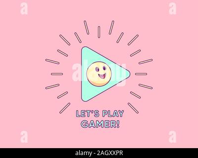 Vous permet de jouer, gamer, caricature composition avec jouer signer entouré des raies, cheerful emoji et mot d'un texte. Illustration vecteur de jeu minimaliste, social m Illustration de Vecteur