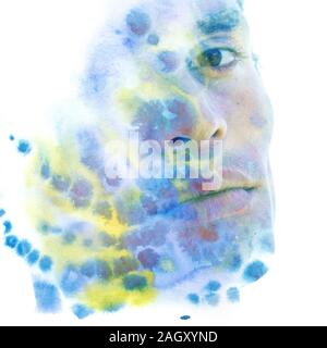 Paintography. La peinture abstraite, combiné avec un portrait Banque D'Images