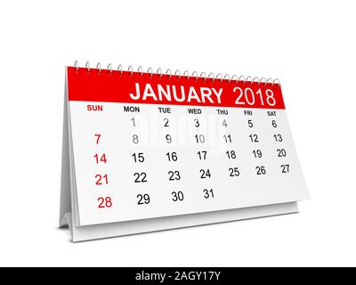 Calendrier de l'année 2018. Semaine commence avec le dimanche. 3d illustration isolé sur fond blanc Banque D'Images