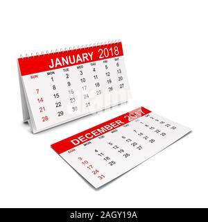 Calendrier de l'année 2018. Semaine commence avec le dimanche. 3d illustration isolé sur fond blanc Banque D'Images