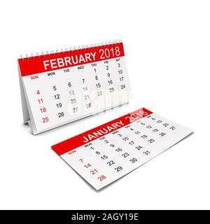 Calendrier de l'année 2018. Semaine commence avec le dimanche. 3d illustration isolé sur fond blanc Banque D'Images