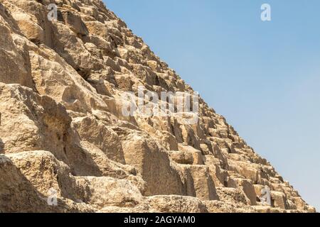 Détail de blocs de pierre de la grande pyramide de Gizeh pyramide de Chéops Cheops ou nécropole de Gizeh, près du Caire Egypte Banque D'Images