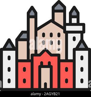 Le château de Neuschwanstein, monument de Hohenschwangau, Allemagne télévision couleur ligne icône. Illustration de Vecteur