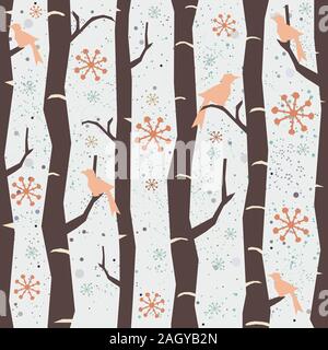 Arbre généalogique transparente avec motif d'oiseaux et de gros flocons. Design d'hiver. Vector Illustration. Illustration de Vecteur