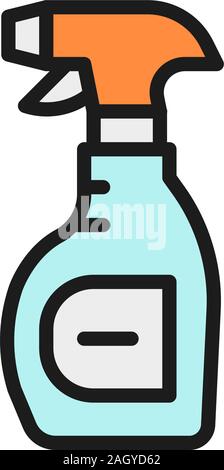 Flacon spray de nettoyage à plat sur l'icône de la ligne de couleur. Isolé sur fond blanc Illustration de Vecteur