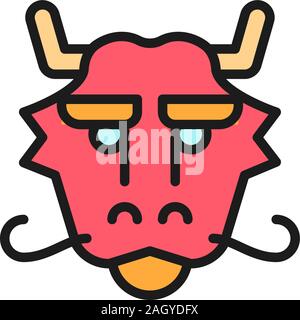 Masque traditionnel chinois dragon, face à l'icône de la ligne de couleur à plat. Illustration de Vecteur