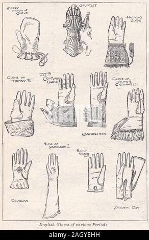 Illustrations de gants Vintage anglais de différentes périodes Banque D'Images