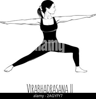 Vector illustration yoga pose Virabhadrasana II. Jeune fille fait les exercices de yoga - vector Illustration de Vecteur