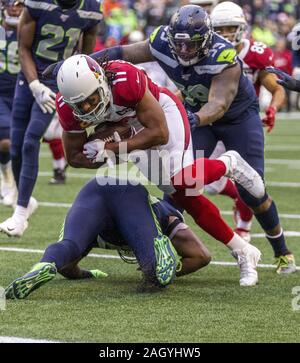 Seattle, États-Unis. Dec 22, 2019. Arizona Cardinals wide receiver Larry Fitzgerald (11) après la capture d'un 21 col de cour au cours du deuxième trimestre contre les Seattle Seahawks au champ CenturyLink le Dimanche, Décembre 22, 2019 dans la région de Seattle, Washington. Photo par Jim Bryant/UPI UPI : Crédit/Alamy Live News Banque D'Images