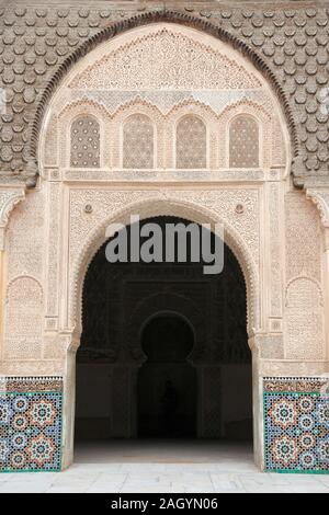Medersa Ben Youssef, Madrasa, xvie siècle College, UNESCO World Heritage Site, Marrakech, Marrakech, Maroc, Afrique du Nord Banque D'Images