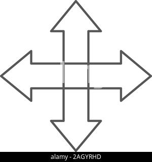 Icône en forme de double flèche linéaire dans quatre directions. La navigation Web. L'élément de contour simple vector illustration sur fond blanc. Illustration de Vecteur