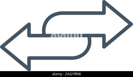 Icône en forme de double flèche linéaire dans quatre directions. La navigation Web. L'élément de contour simple vector illustration sur fond blanc. Illustration de Vecteur