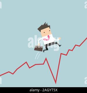 Businessman saute par dessus le fossé en courbe. vector Illustration de Vecteur