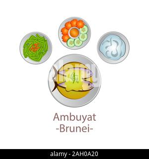 Vue de dessus de l'alimentation populaire de l'ANASE,national,dans la caricature Ambuyat conception vectorielle Illustration de Vecteur